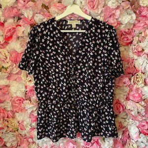 Michael Kors Floral Peplum Top Sz L